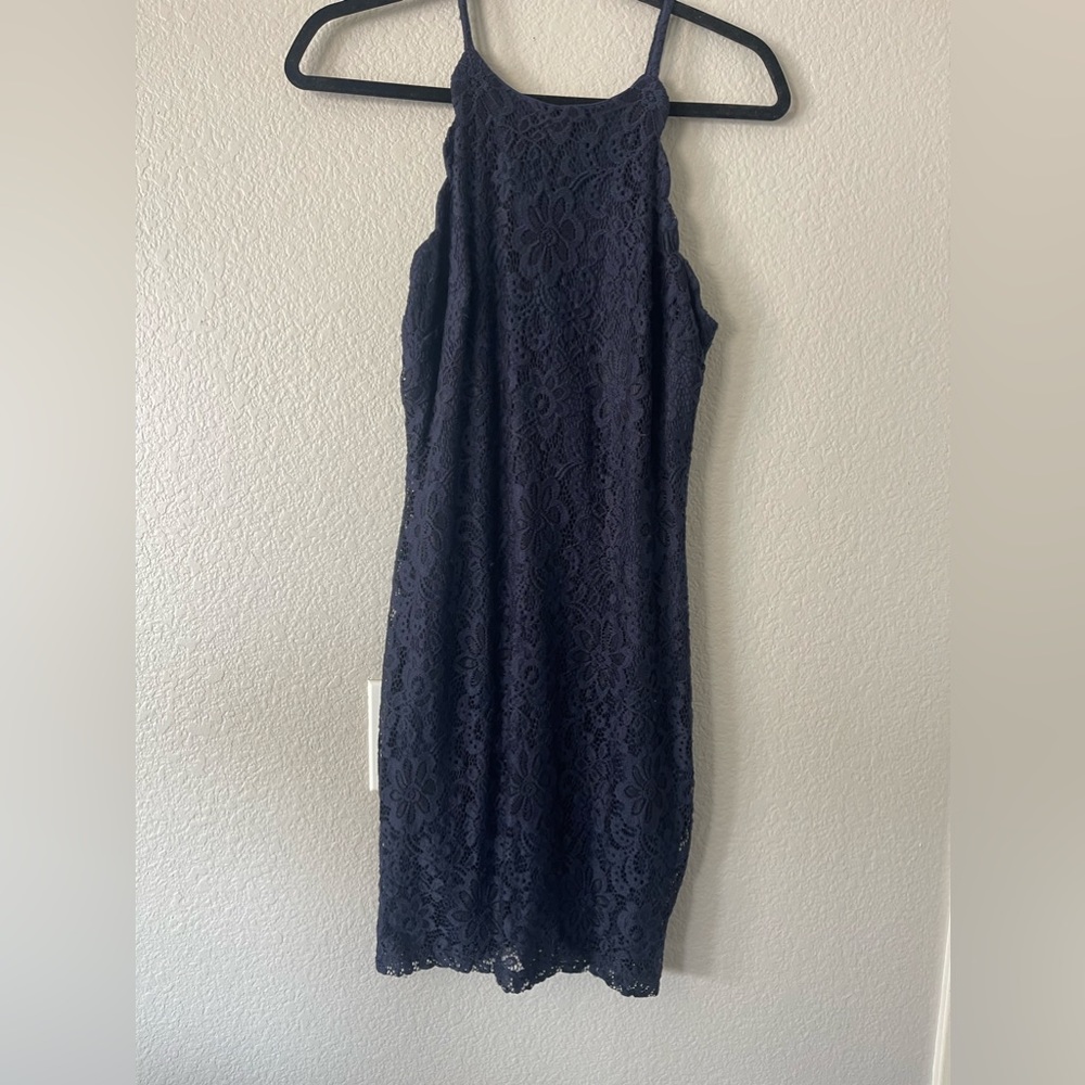 Blue Lace Halter Top Dress